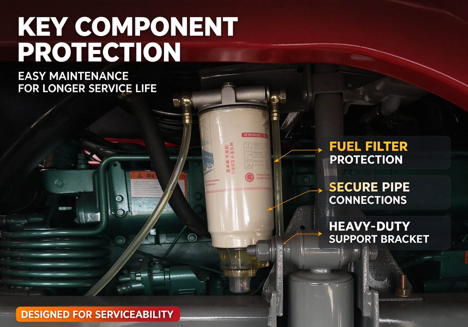 Hydraulic dump truck Key Component Protection - Fuel Filter Protection, Secure Pipe Connections, Heavy-Duty Support Bracket for Easy Maintenance & Longer Service Life