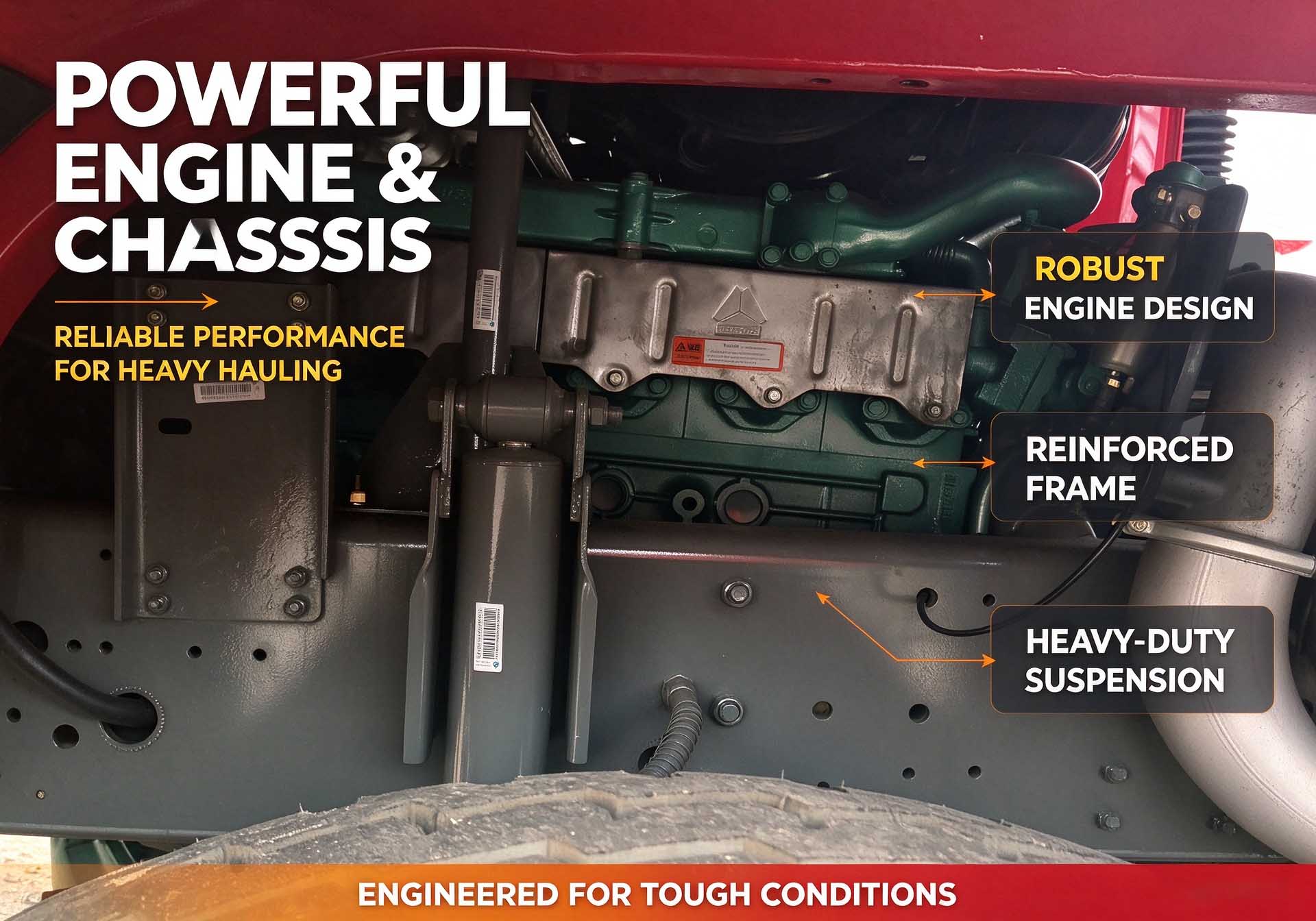 4x4 dump truck with Powerful Engine & Chassis - Robust Engine Design, Reinforced Frame, Heavy-Duty Suspension for Tough Conditions Hauling
