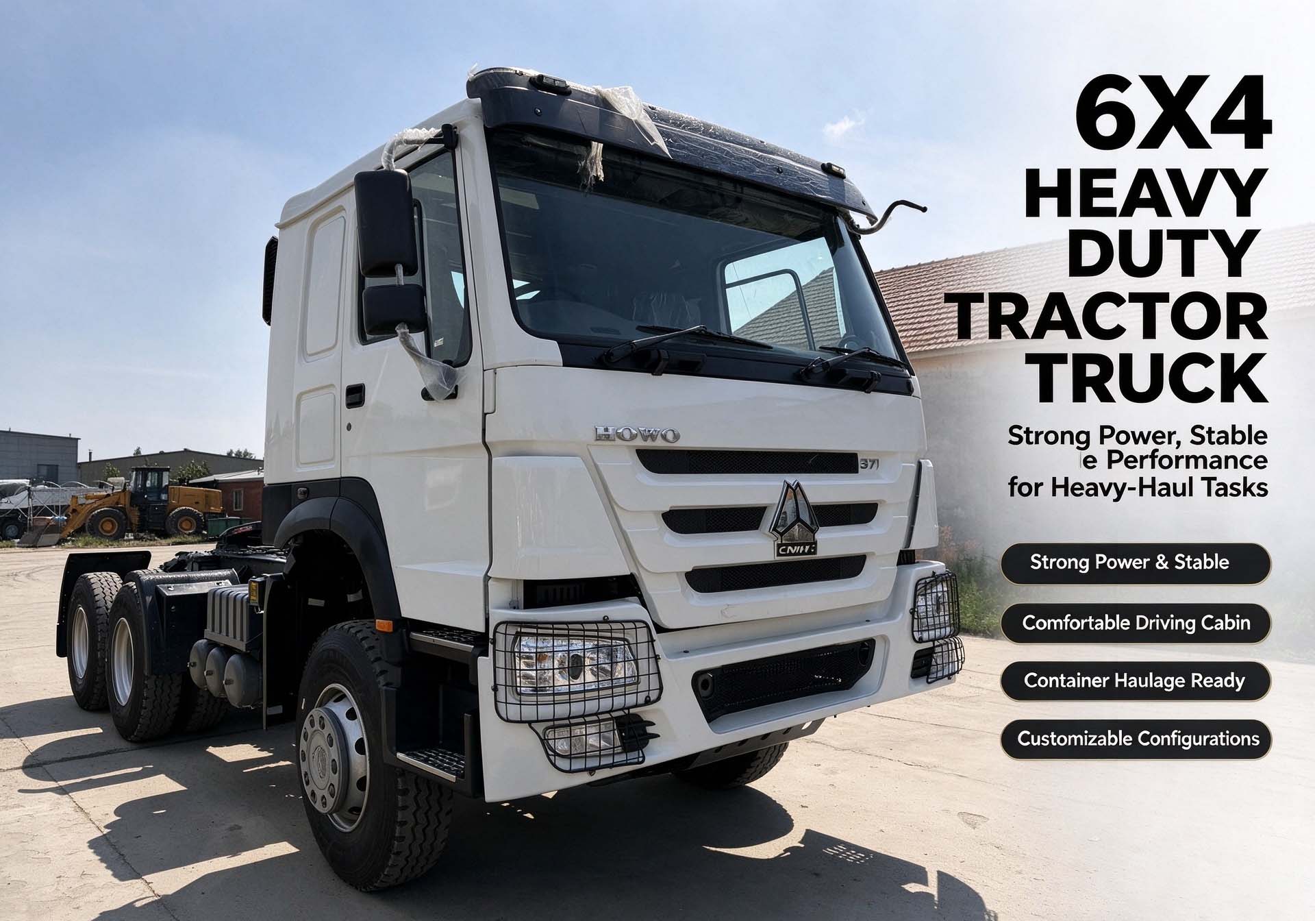 6x4 Tractor Truck with Heavy Duty Tractor Truck with Stable Chassis, Strong Towing & Customizable Configuration for Container & Bulk Cargo