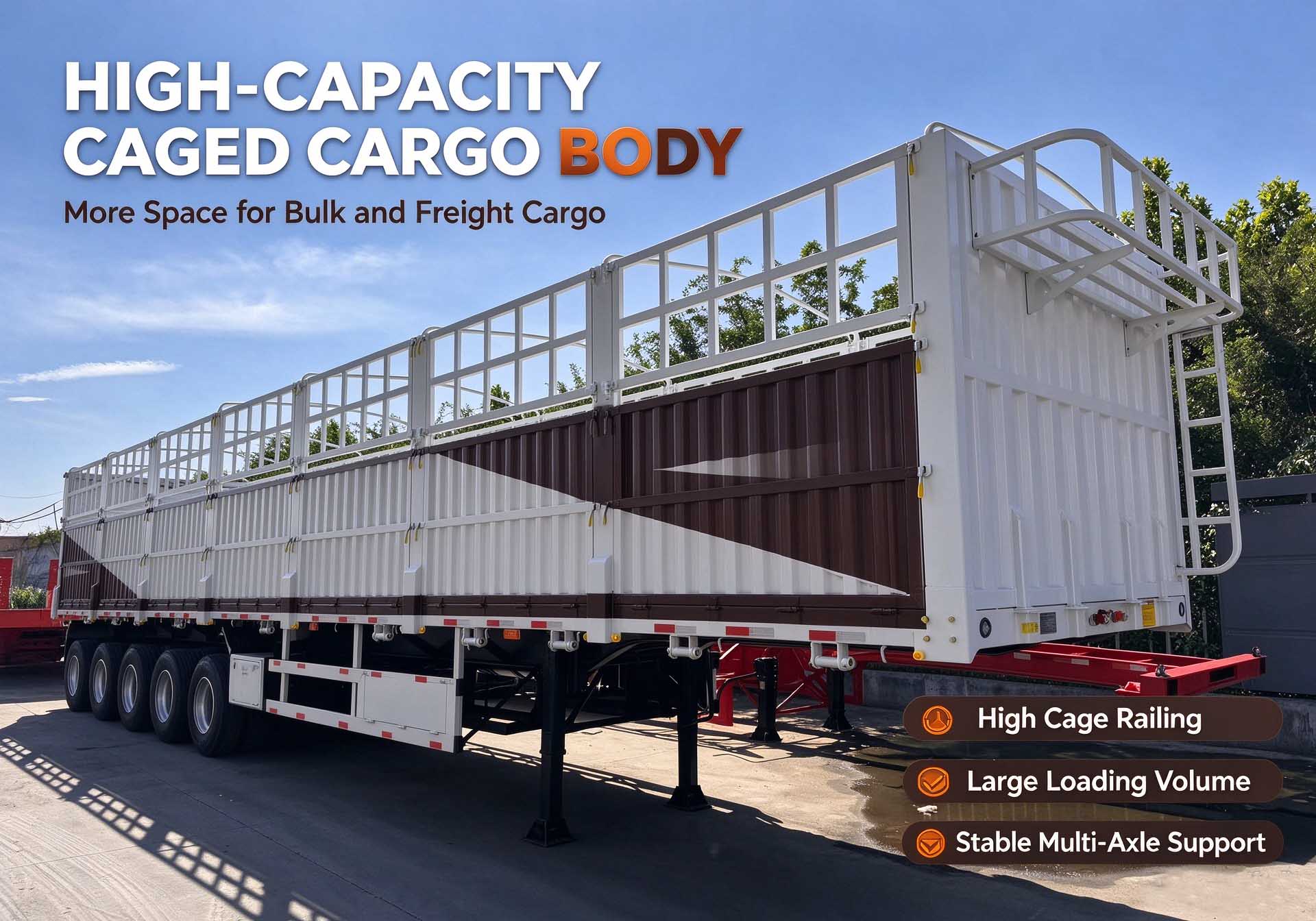 High-Capacity Caged Cargo Body Semi Trailer for Bulk and Freight Transport with Multi-Axle Support High-Capacity Caged Cargo Body Semi Trailer for Bulk and Freight Transport with Multi-Axle Support